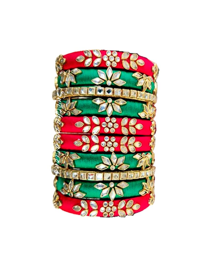 Blue jays hubSilk Thread Bangles New kundan Style blue and green Color Set of 10 for Women/Girls