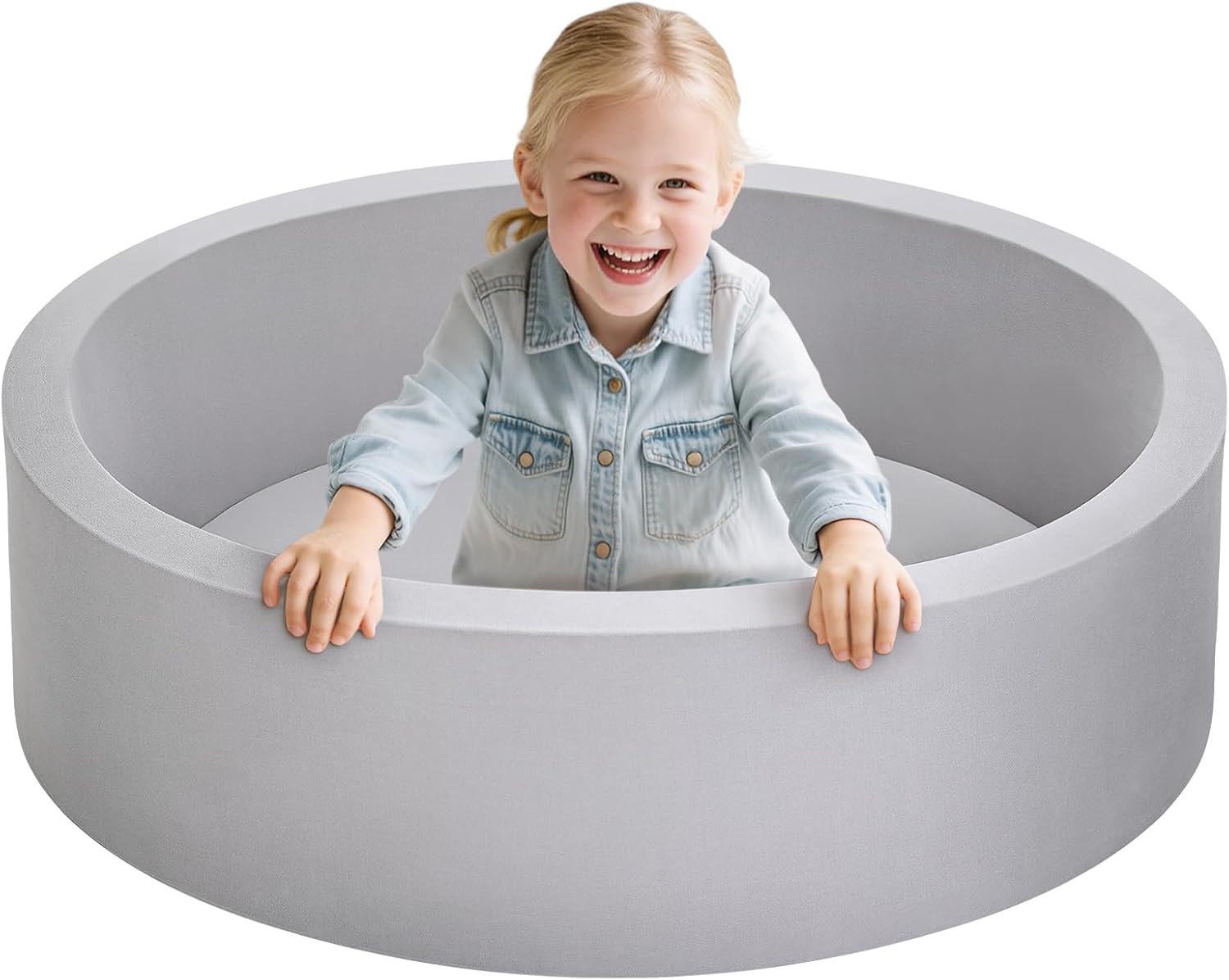 Color Grey Foam Ball Pit for Toddlers, Large Baby Ball Pit for Babies with Soft Memory Sponge, Indoor Outdoor Baby Playpen, Kids Play Ball Pool, Gift Toys for Infants Boys and Girls (Gray, NO Balls)