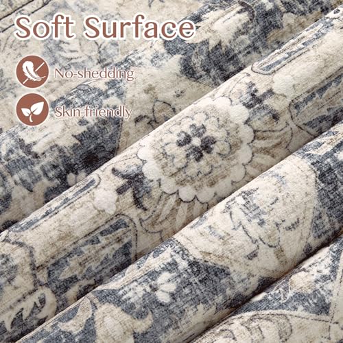 Tortania Area Rug 2x6 Runner Rugs - Washable Vintage Oriental Farmhouse Thin Indoor Carpet for Living Room Bedroom Hallway Entryway Kitchen Under Dining Table Home Office - Cream/Blue
