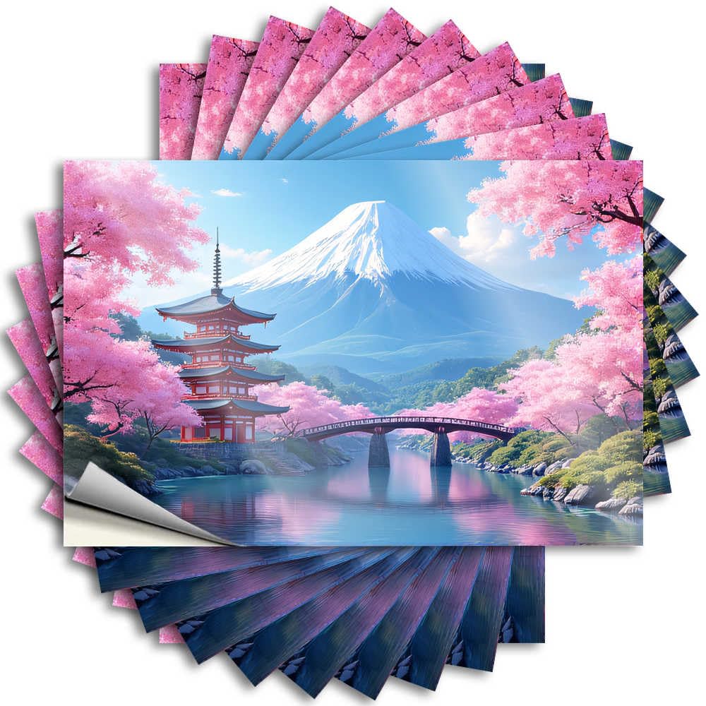 Quote Rooms Decorations Durable Vinyl - Cherry Blossoms and Mount Fuji Serenity Bumper for Friends Use(12X18CM)