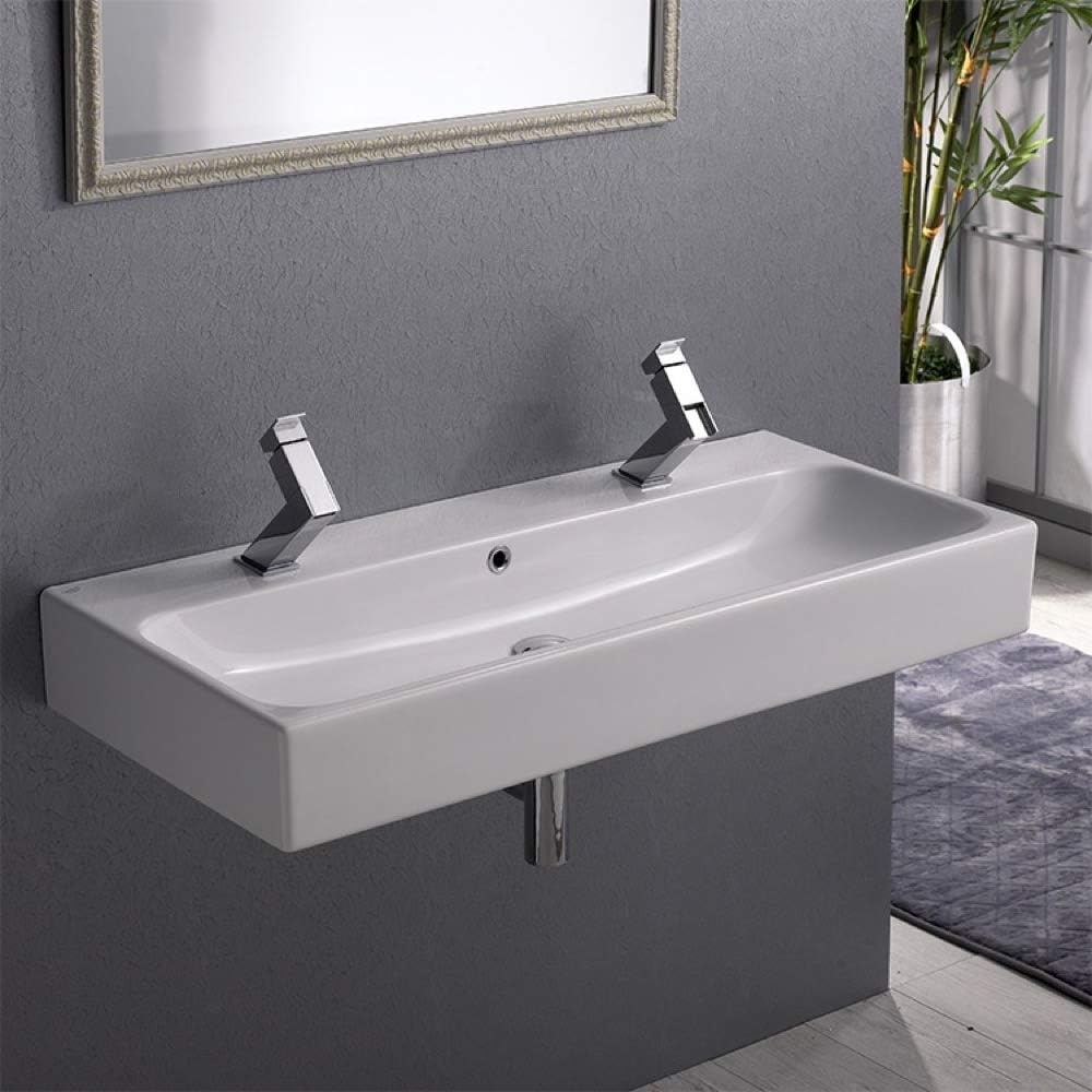 CeraStyle 080500-U-Two Hole Pinto Rectangular Ceramic Wall Mounted/Vessel Bathroom Sink, White