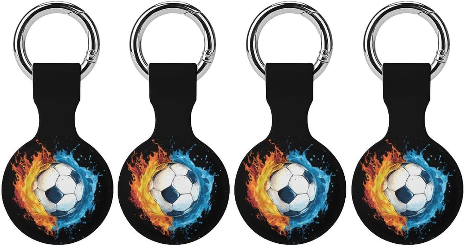 Water and Fire Soccer Ball Funny Cover Compatible with AirTag Case Protector GPS Tracker Holder with Keychain