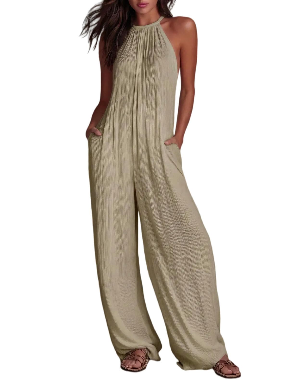 Mono De Verano Mono Informal Sin Espalda para Vacaciones De Playa, Moda De Verano.