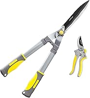 Jardineer 2-Pack Hedge Shears & Pruners Set - 23.6" Heavy-Duty Clippers with Wavy Carbon Steel Blades, Ergonomic Grips for Bushes, Shrubs & Thick Branches