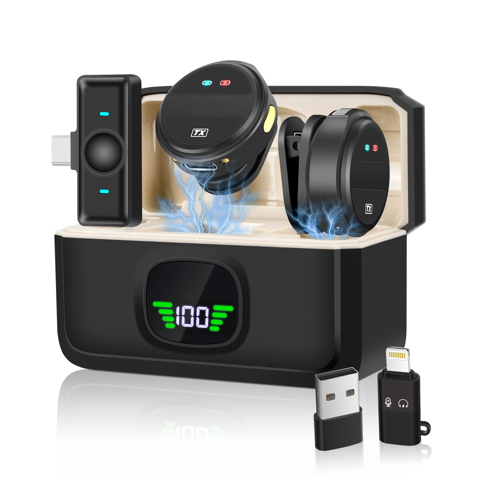 NEWALILY Wireless Lavalier Microphone, Mini Microphone for iPhone/Android, Plug and Play, Noise Cancellation, 40H Battery for Video Recording, Streaming, Podcast, YouTube