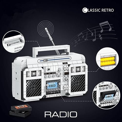 Miniatura 2 de Uvini - Juego de construcción para adultos, radio clásica de la serie retro, juego de construcción para adultos, juego de ladrillos de construcción,