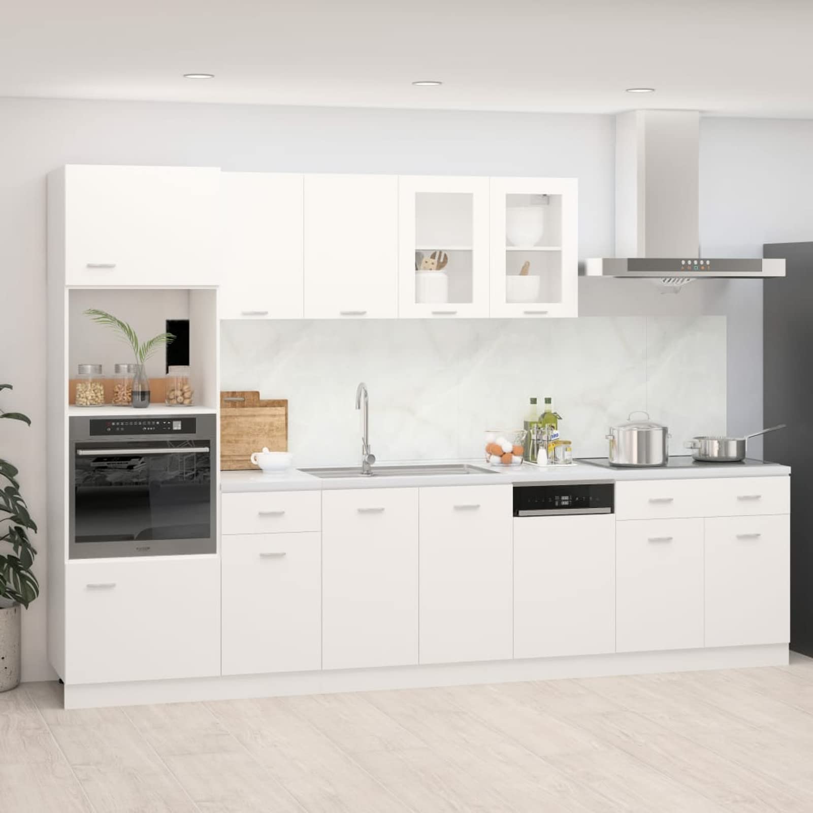 LAPOOH Ensemble de meubles de cuisine 7 pièces, meuble évier plan de travail, modules complets, aggloméré blanc
