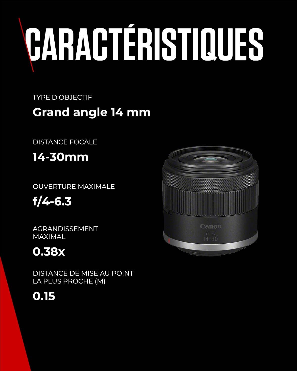 Objectif pour appareil photo Canon RF-S 14-30mm F4-6.3 IS STM PZ, Zoom Ultra Grand-Angle, Stabilisateur d'Image Optique à 5,5 Viteses, Zoom Motorisé Vlog et Créateurs de Contenu Compatible Canon EOS R