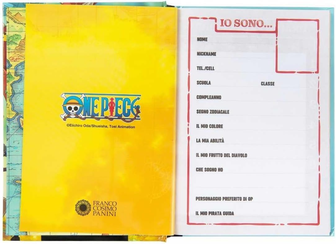 PRESTIGE & DELUXE Diario scuola compatibile con One Piece F.to standard 18 x 14 cm 2026-2027 + Astuccio Roll Up con bottone + Omaggio portachiave personaggio