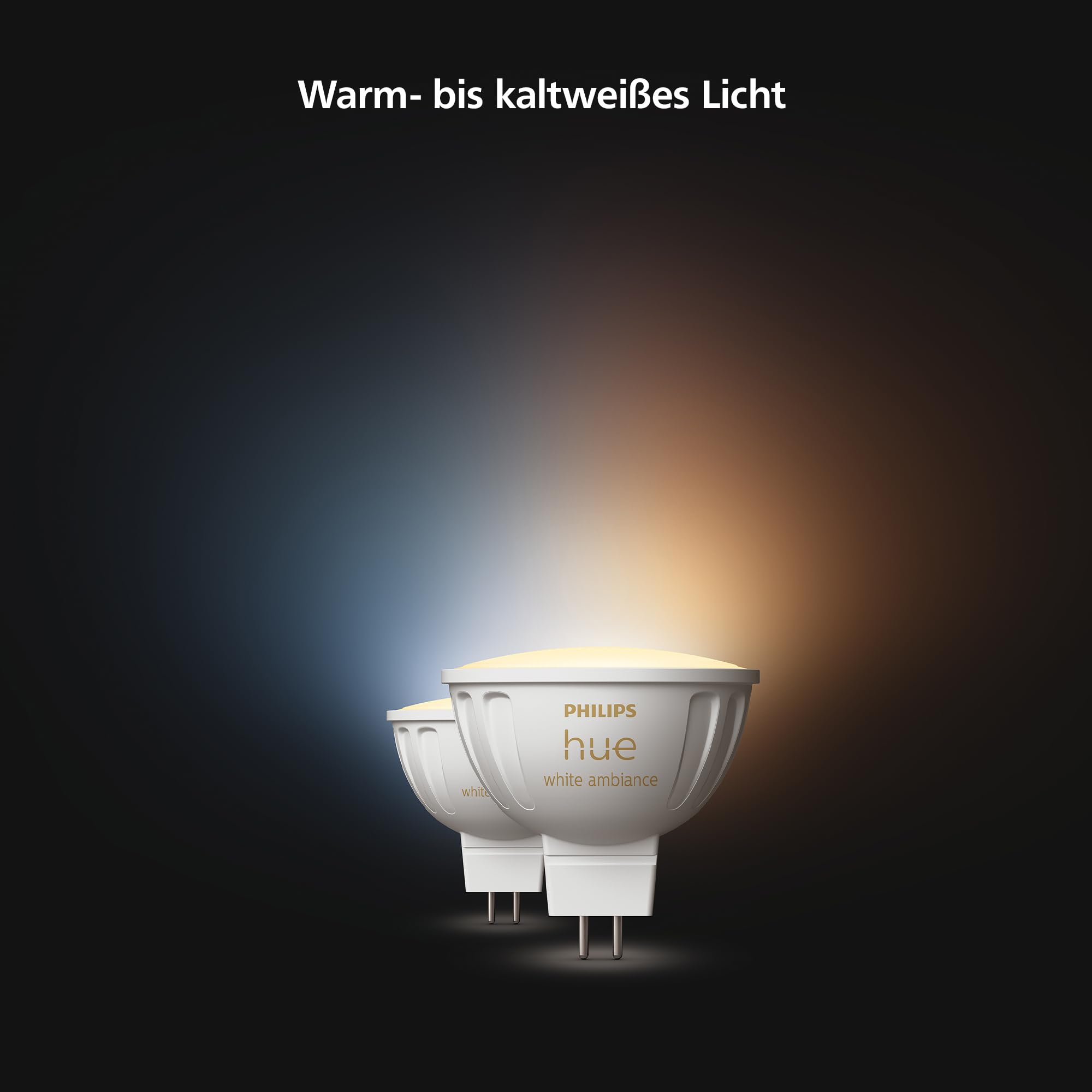 Philips Hue White Ambiance MR16 LED Lampe 2er Pack, dimmbare LED Lampen für das Hue Lichtsystem mit allen Weißtönen, smarte Lichtsteuerung über Sprache und App