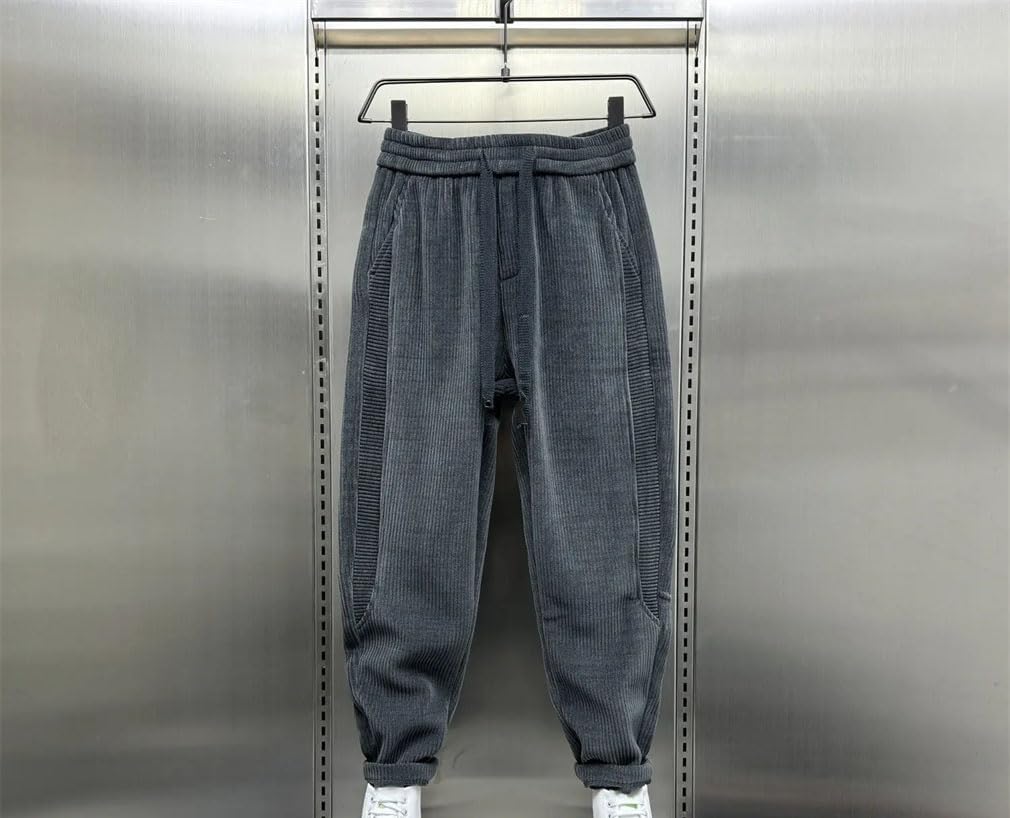Abbigliamento da uomo Pantaloni casual a righe in velluto a coste Pantaloni in pile elastico in vita per gli uomini Pantaloni della tuta larghi da jogging