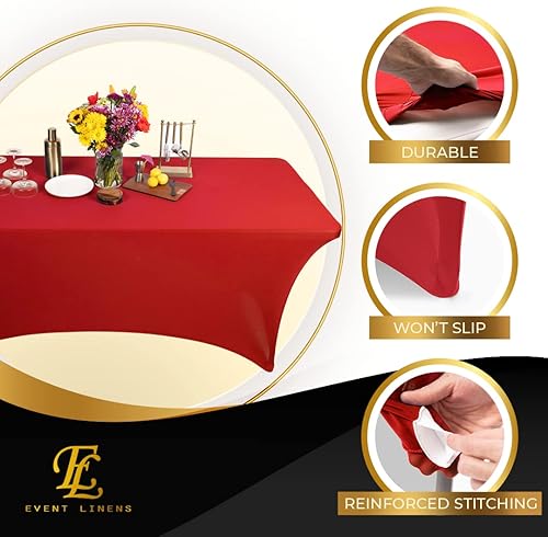 Miniatura 4 de Luxury Collection - Mantel rectangular de lino de elastano de 6 pies, color rojo, funda ajustable para mesa plegable de 6 pies, ropa de cama de