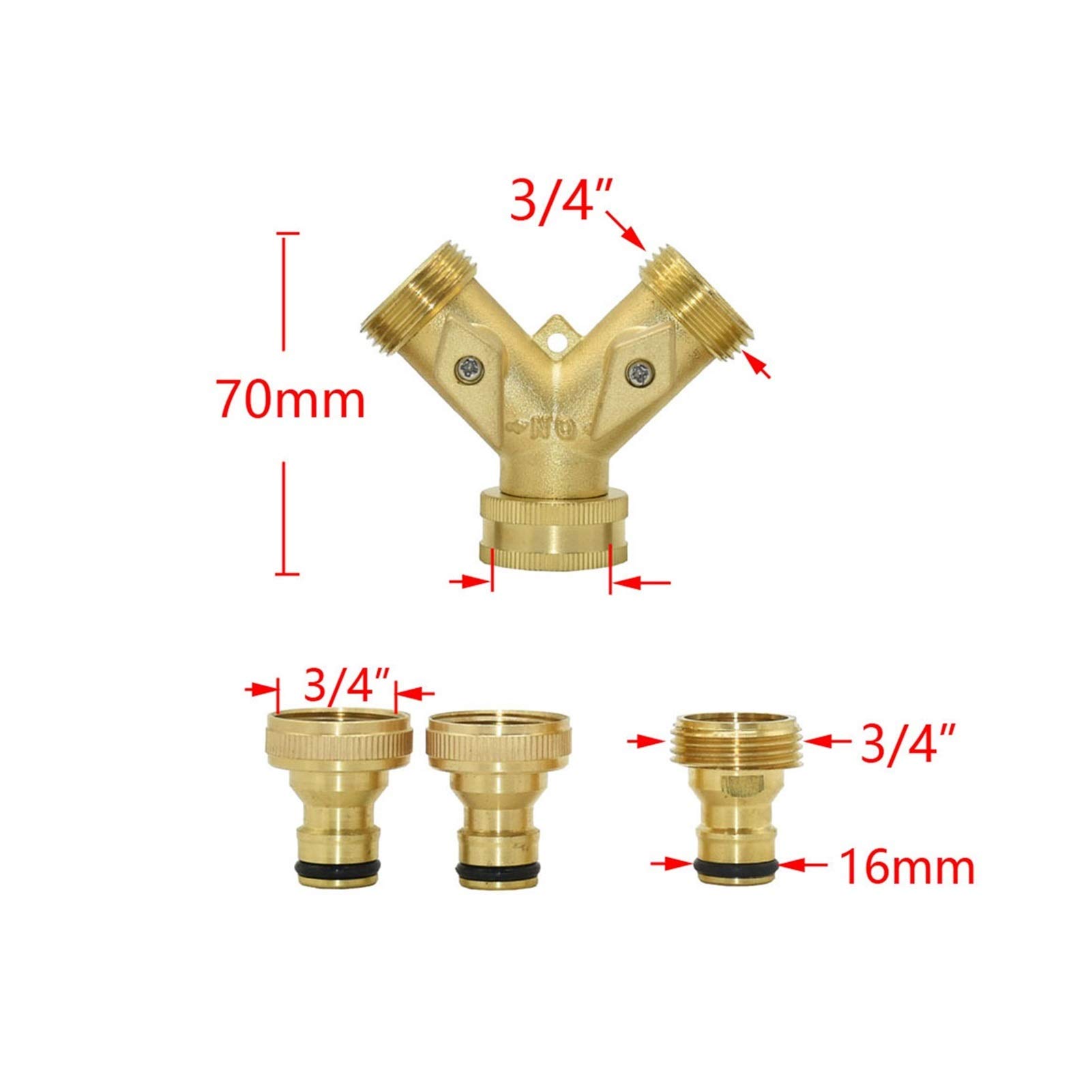 Conectores para mangueras de jardín Trazo de jardín de bronce de 2 vías 3/4 y válvula de riego Conector rápido Jardín Adaptador de grifo de manguera 1 Conjunto(BSP A)