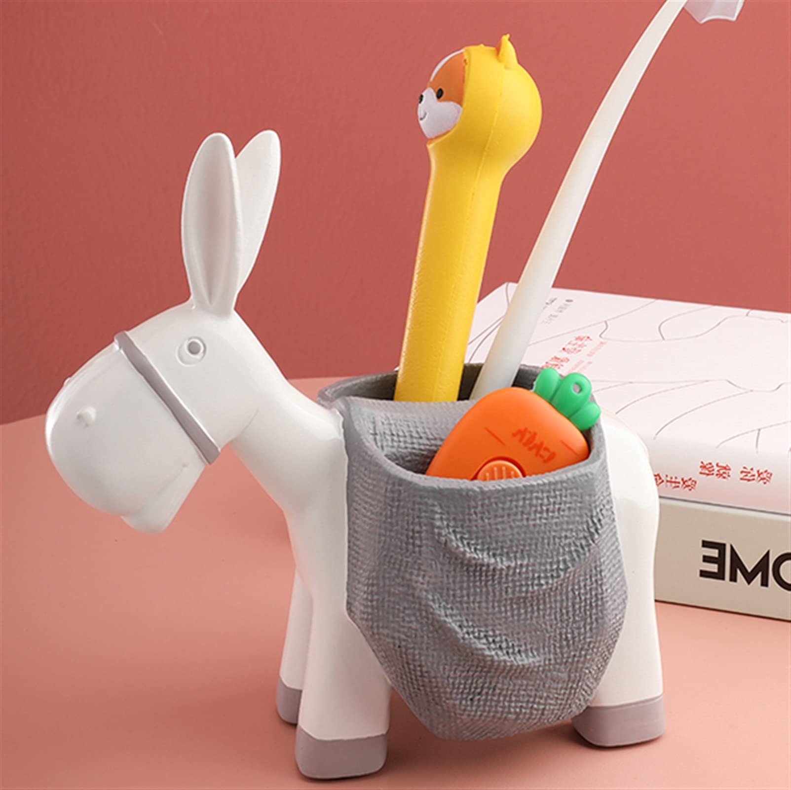Pot à crayons et stylos – Petit pot à crayons en résine en forme d'âne – Accessoire de bureau – Porte-pinceaux de maquillage pour filles