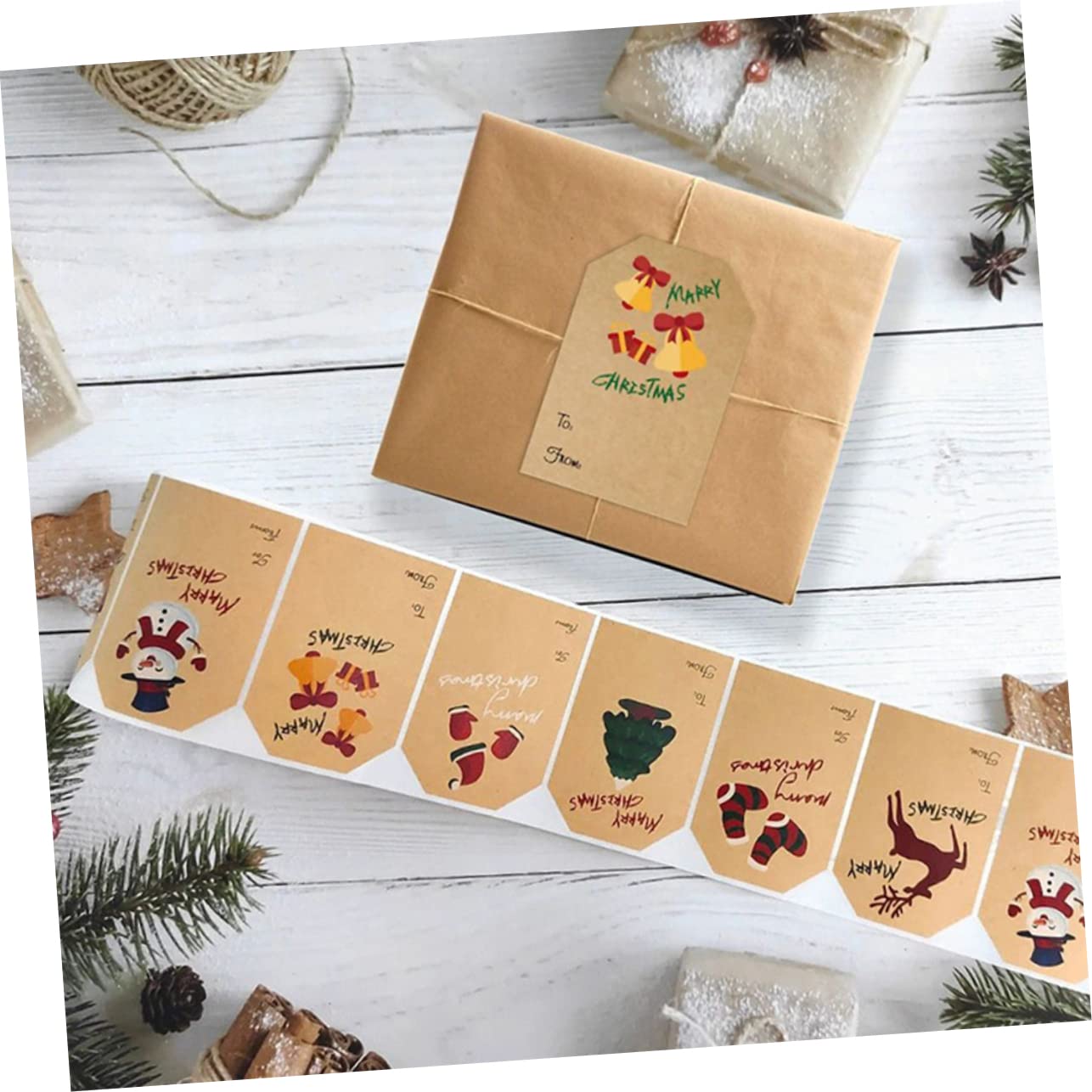 MAGICLULU 2rotoli Etichette Natalizie Carta Kraft Per Regali Adesivi Decorativi Motivi Natale Renne Per Decorazioni e Regali Natale