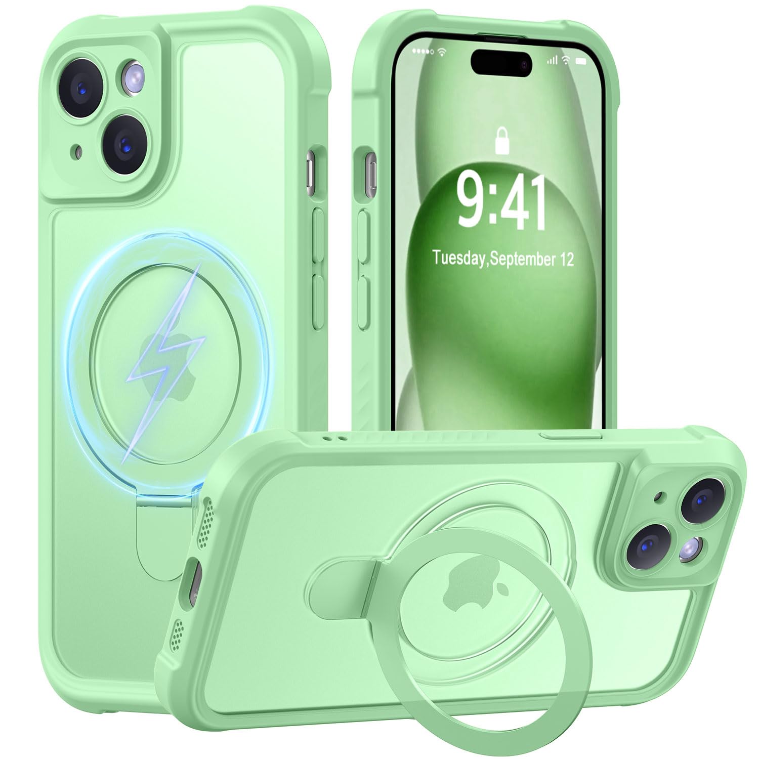 MOCCA Magnetic for iPhone 15 Case with Stand,Matcha Green
