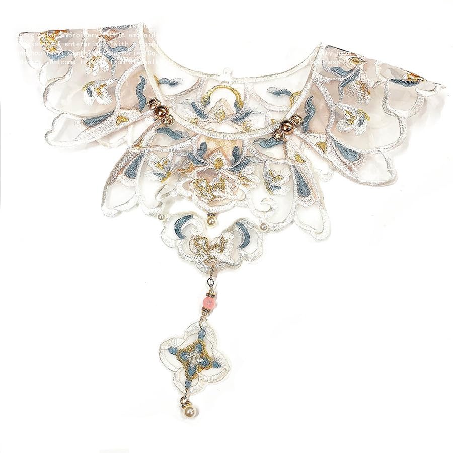 Chinese White orchid Ming Clothing Lace Cloud Collar Shawl Wrap Shoulder Scraf for Mamian Skirt Hanfu Handmade (Ming Style)3