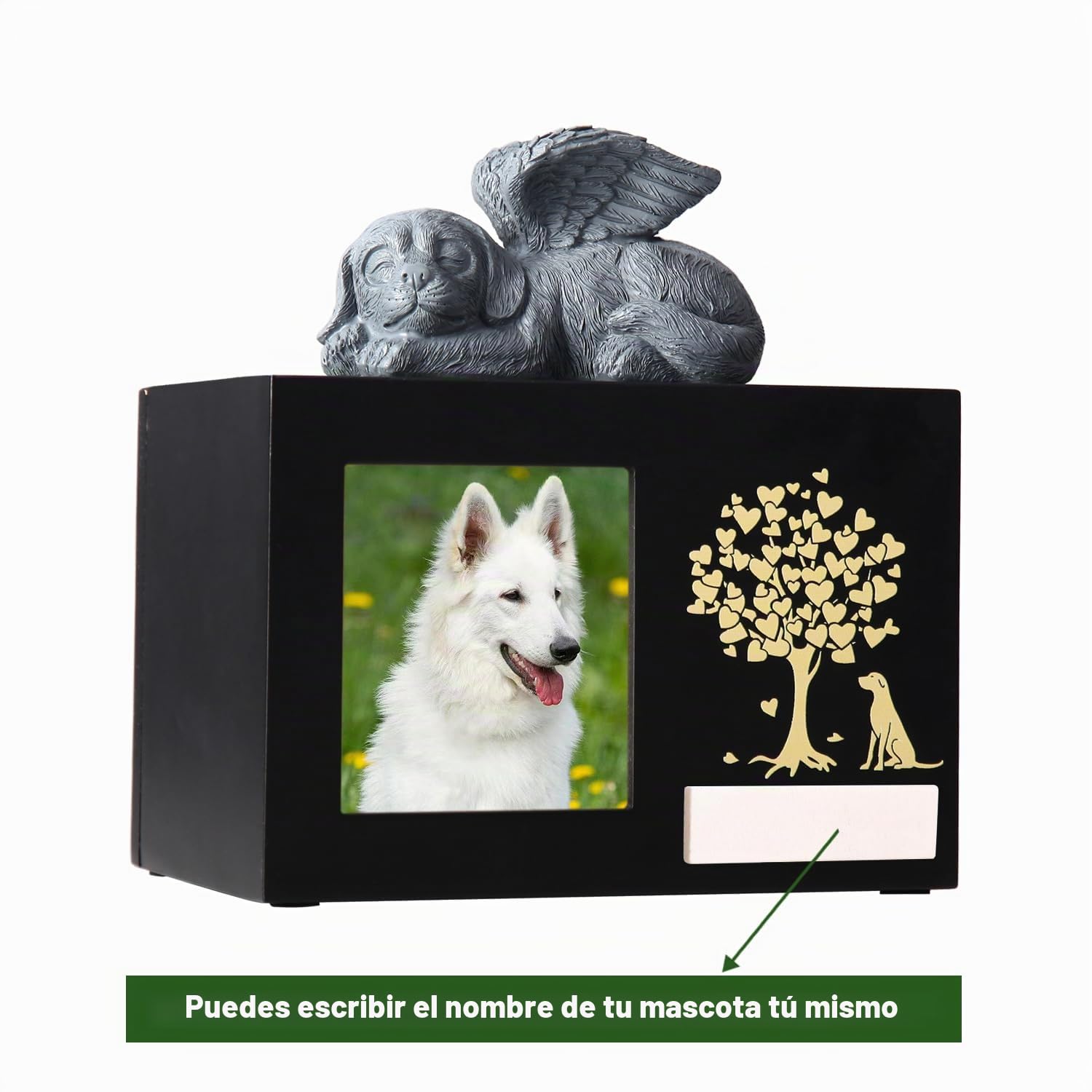 Urnas de cenizas para mascotas para memorial de perros, Urnas de cremación funerarias grandes de madera con marco para fotos, caja conmemorativa de recuerdo con forro de franela negra, regalo