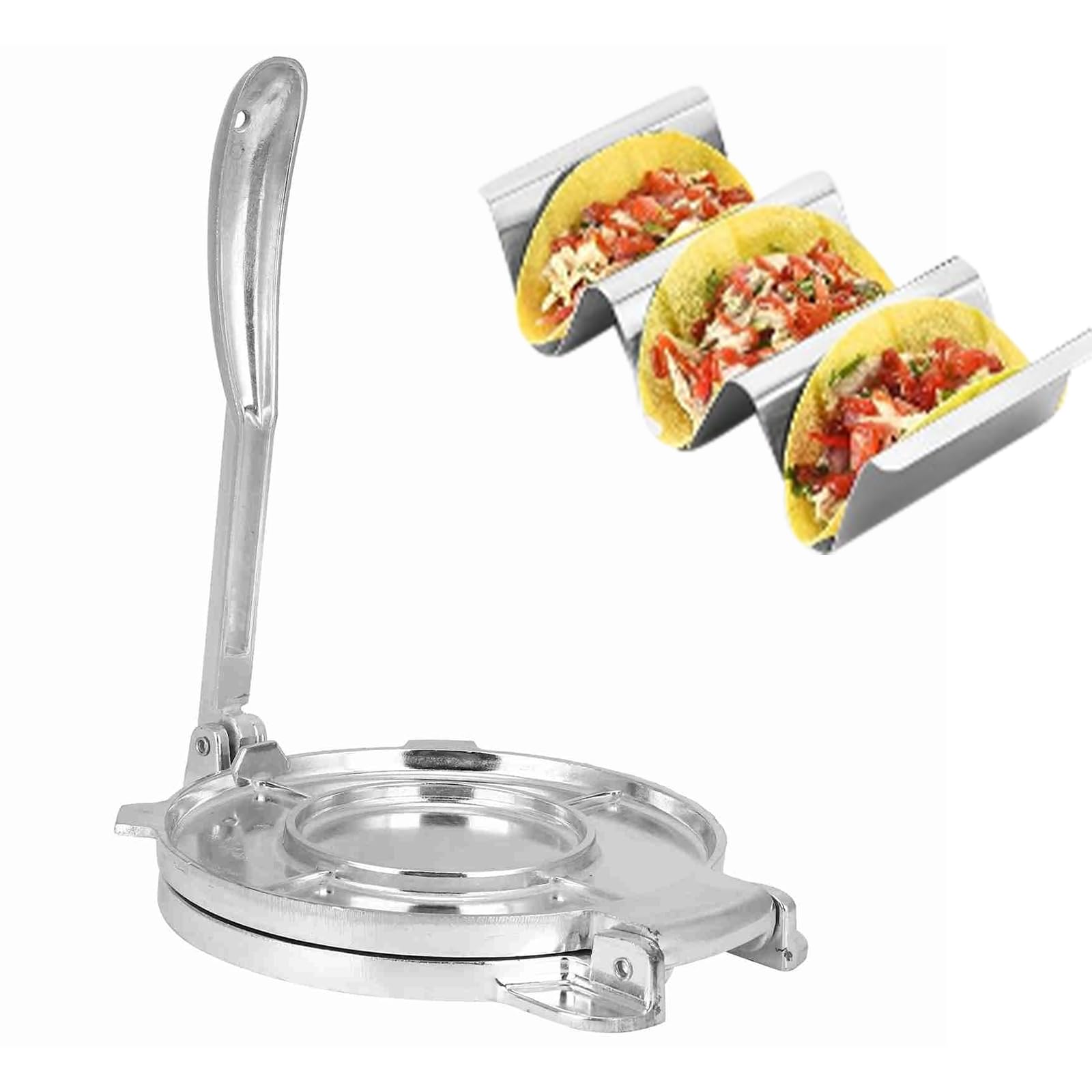 Tortilla Press Aluminum Alloy Tortilla Maker Foldable Dough Pastry Press Tool Bakeware Tool Heavy Duty Tortilla Press Maker Even Pressing - Silver