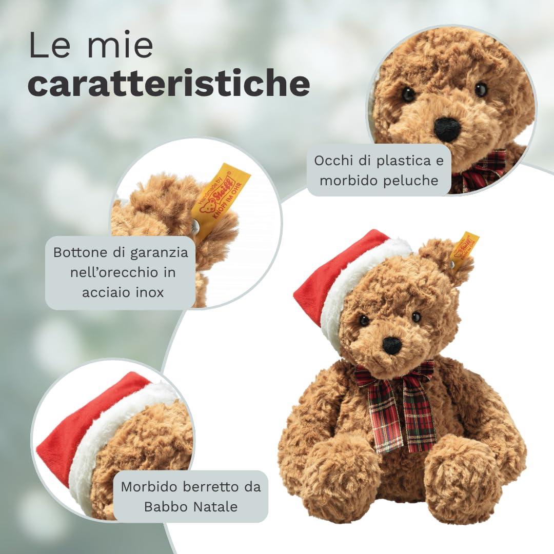 Steiff Orsetto Jimmy Christmas, Tenero Peluche con Occhi di Plastica, Bambini, Ragazzi e Ragazze, Friends, 30 cm, Marrone, 113239
