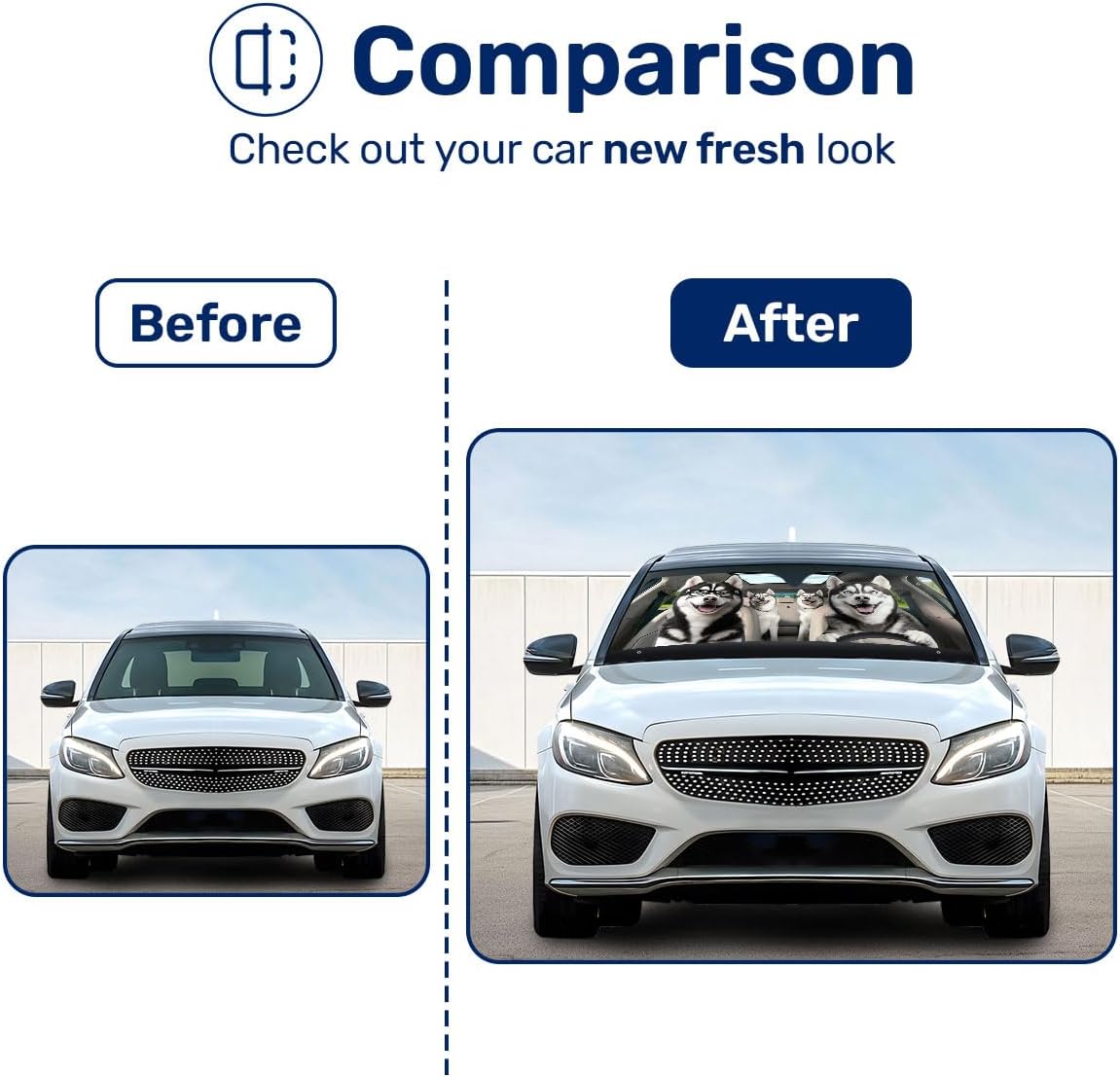 GENANY Husky Family Funny Windshield Sun Shade for Car SUV Truck (55x30 Inches), Sun Shade Windshield, Shades for Windows, Protector Blocks UV, Spring Car Decor