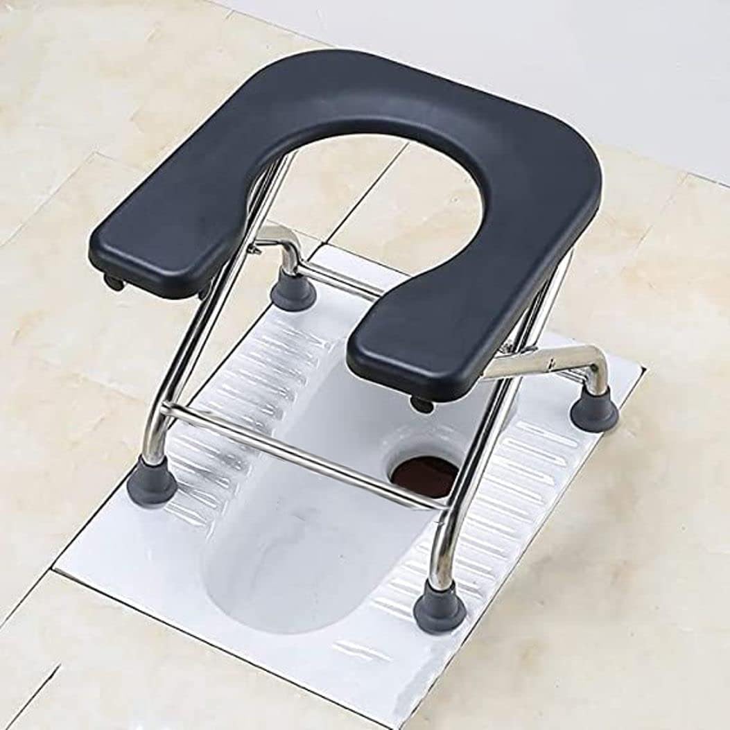 Black Foldable Stainless Steel Shower Commode Chair with Pot | Sturdy & Robust Constructed Stainless Steel Frame Comfortable For Elderly Pregnant Women (B0DBQTB6R5) Amazon Price History, Amazon Price Tracker