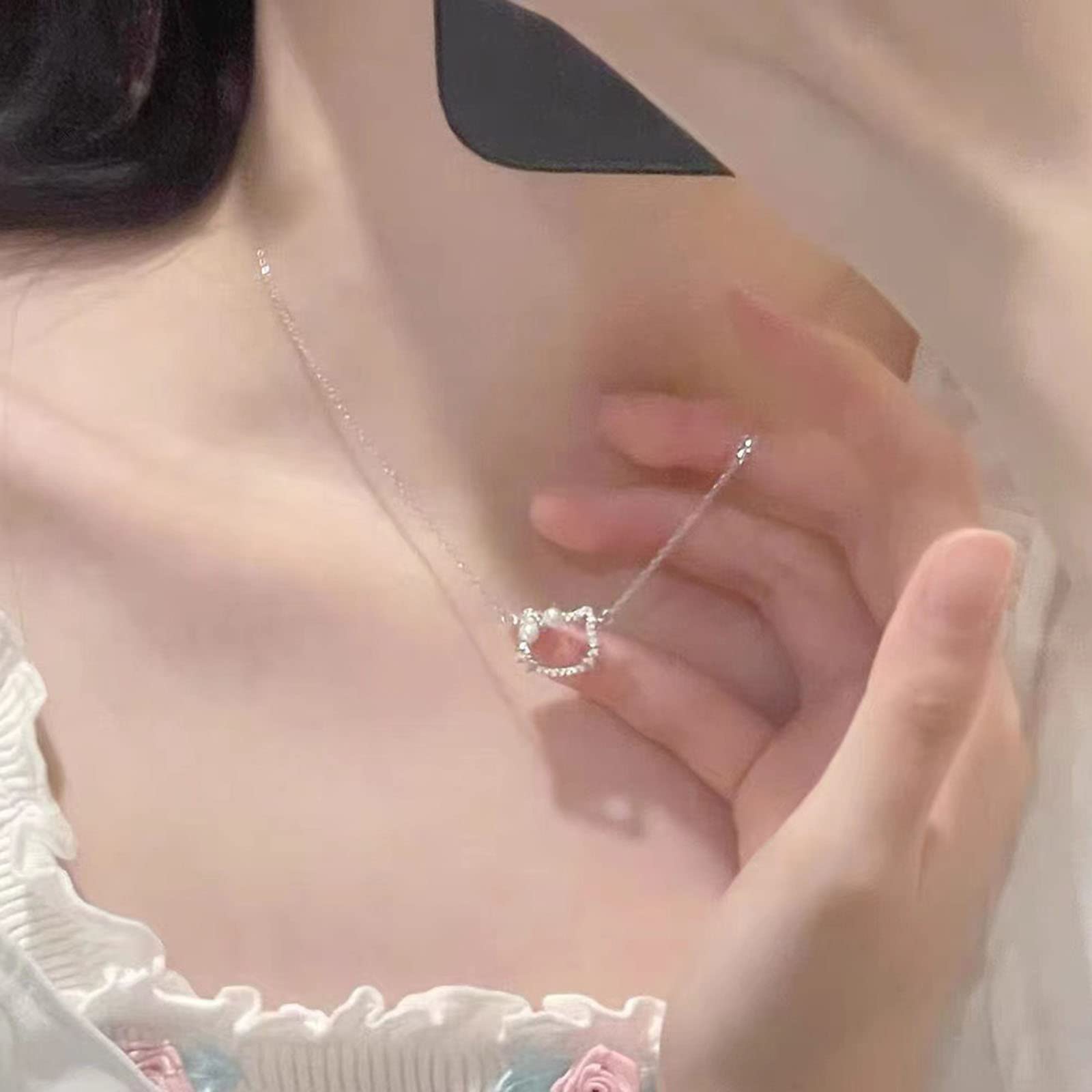 Collana Gattino In Argento Con Perla E Zirconia - Ciondolo Gatto Carino - Gioiello Donna