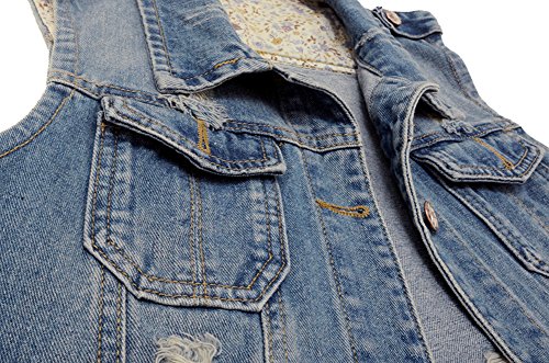 Kedera Womens Denim Jean Vest Classic Junior Button Up Cropped Distressed Sleeveless Jean Jacket4