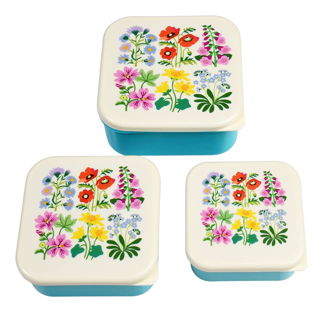 Rex London Wild Flowers Reusable BPA Free Snack Boxes (Set of 3)