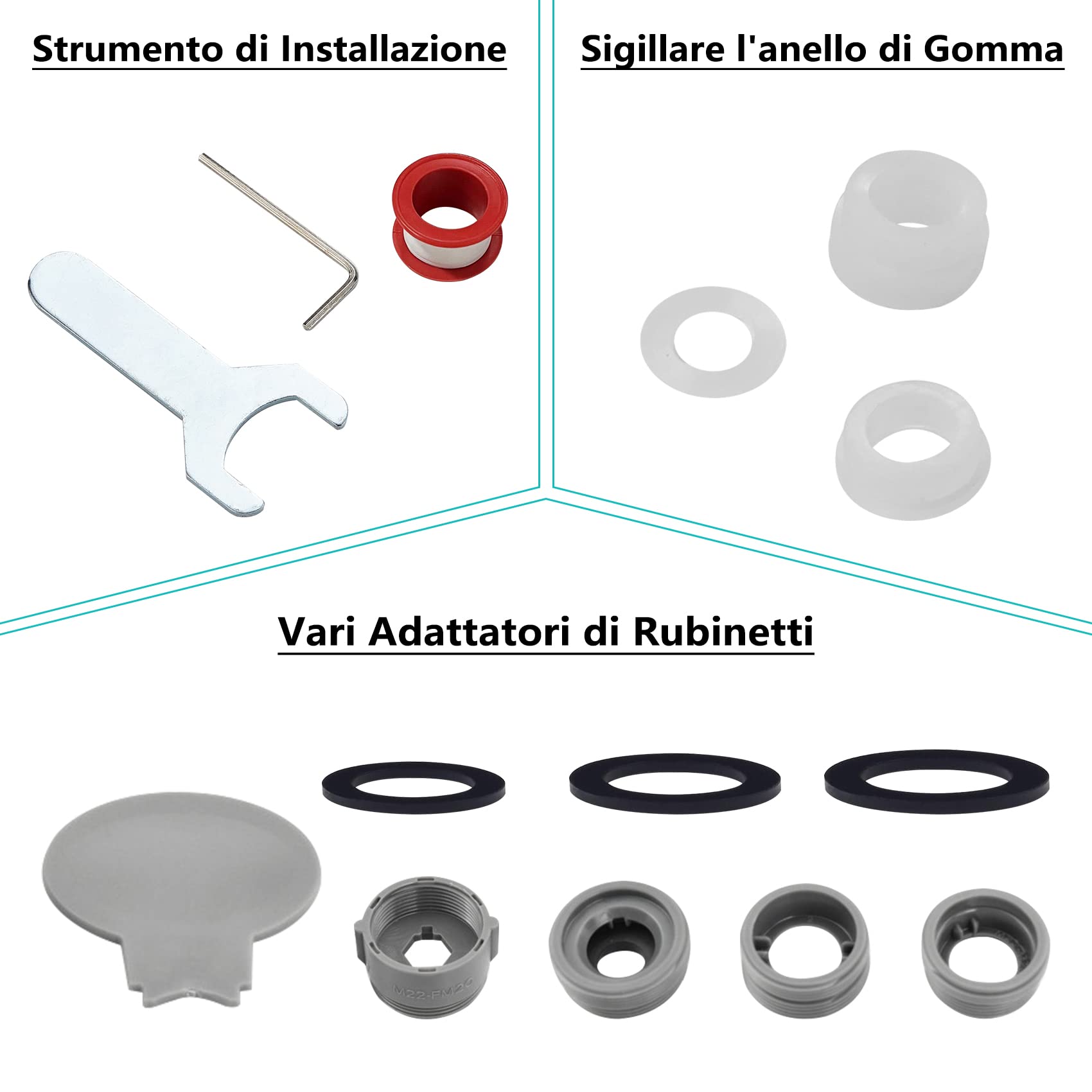 Rubinetto Rotante 1080 Gradi, Prolunga Rubinetto Allungabile con Rotazione 360 per Bagno, Snodo per Estensione Lavandino Cucina in Ottone, Areatore Rompigetto con Filtro Antispruzzo, M20 M22 M24