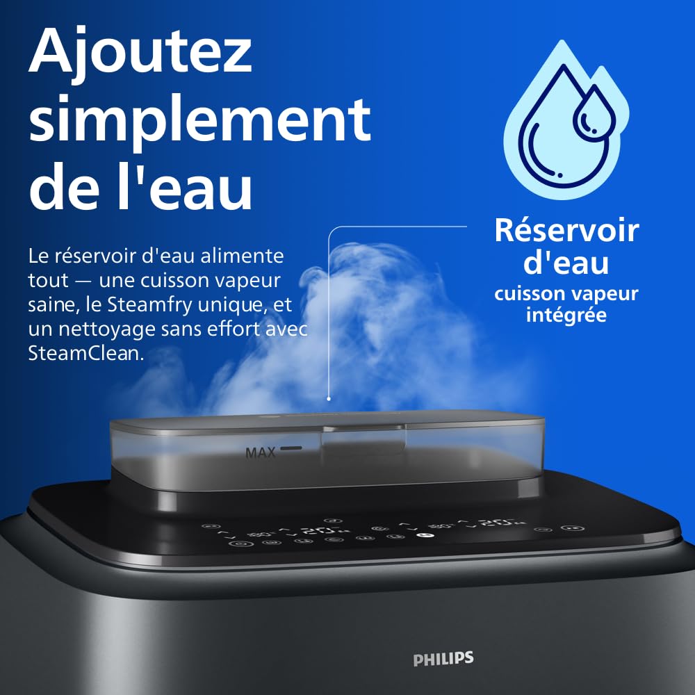 Philips Airfryer Série 5000 - Air Fryer double panier avec cuisson vapeur, 9L, RapidAir, 19 modes de cuisson, jusqu'à 90% de matières grasses en moins, AirSteam, nettoyage vapeur, HomeID (NA550/00)