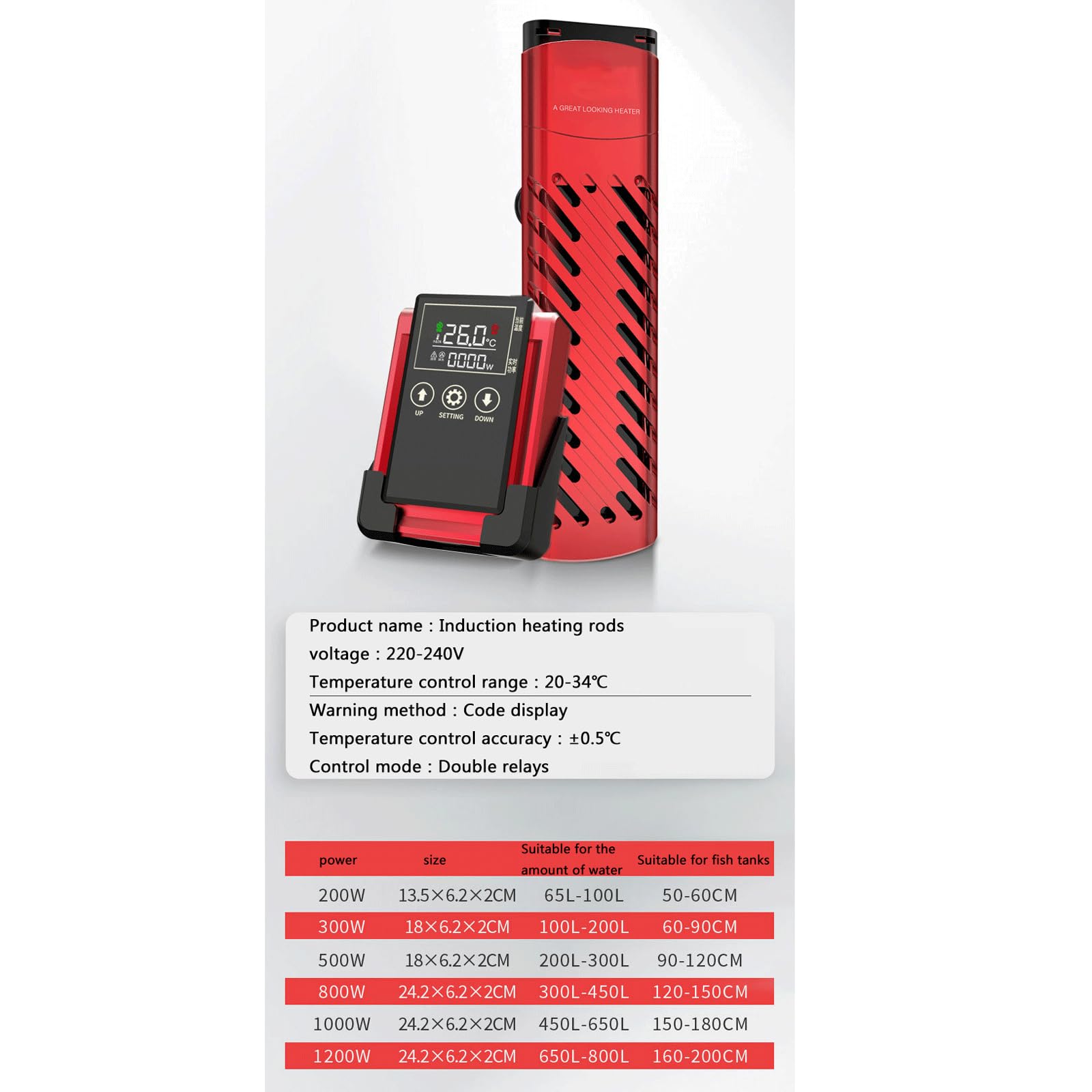 Riscaldatore a Risparmio energetico per Acquario Domestico, Inverter, riscaldatore a Risparmio energetico, Temperatura costante Automatica e Potenza Elevata, 1200 W (800 W)
