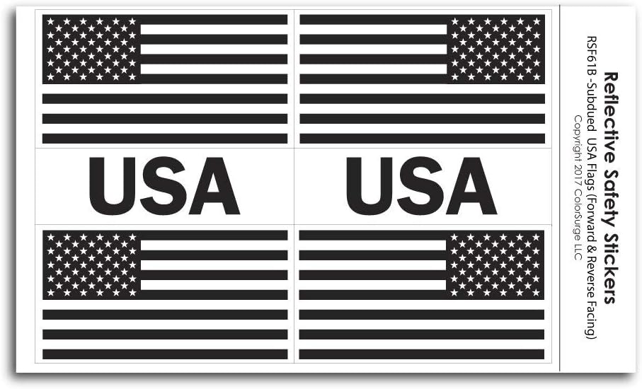 CoolHubcaps Subdued Reflective USA & American Flag Decals - For Helmets, Bikes, Wheelchairs, Bumpers, Windows - Weatherproof & UV Resistant - 1 x 2 Inch Flag Decals (x4) & .75 x 2 Inch USA Decals (x2)