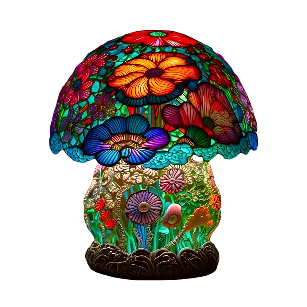 rongweiwang Colorful Mushroom Table Lamp, Resin Craft Night Light with 7 Colors Warm Light USB DC5V Powered Home Desk Decor, Gift for Bedroom Living Room Garden Decor (Type B)