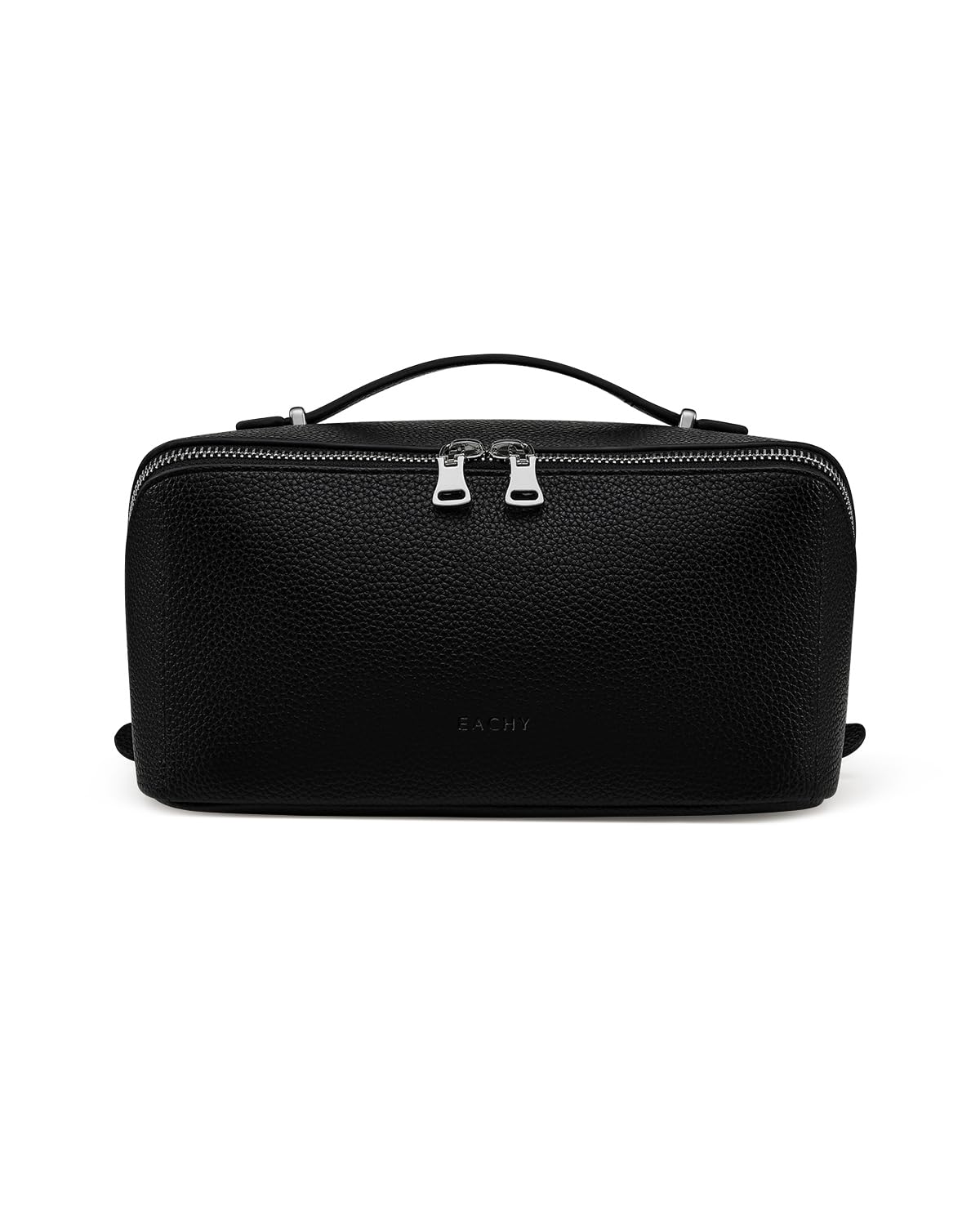 EACHY Travel Makeup Bag Lychee Leather Large Capacity Cosmetic Bag for Women Open Flat Toiletry Bag with TPU