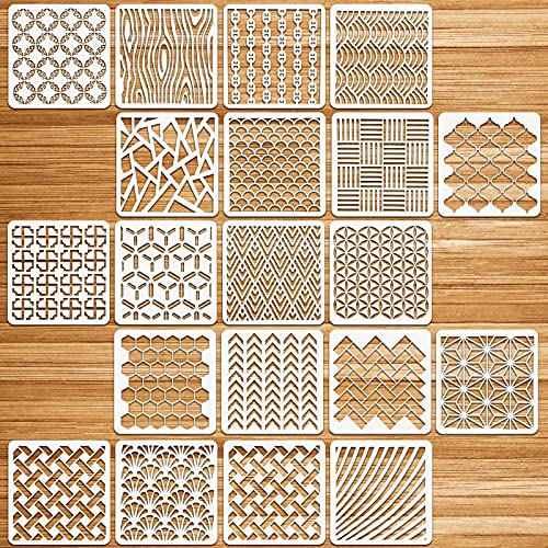 OOTSR 20Pcs Plantillas de Dibujos para Pintar, 20x20cm Plantillas Decorativas para Pintar Paredes, Stencil Plantillas Reutilizables para Pintar Suelo, Muebles, Decoración de Paredes