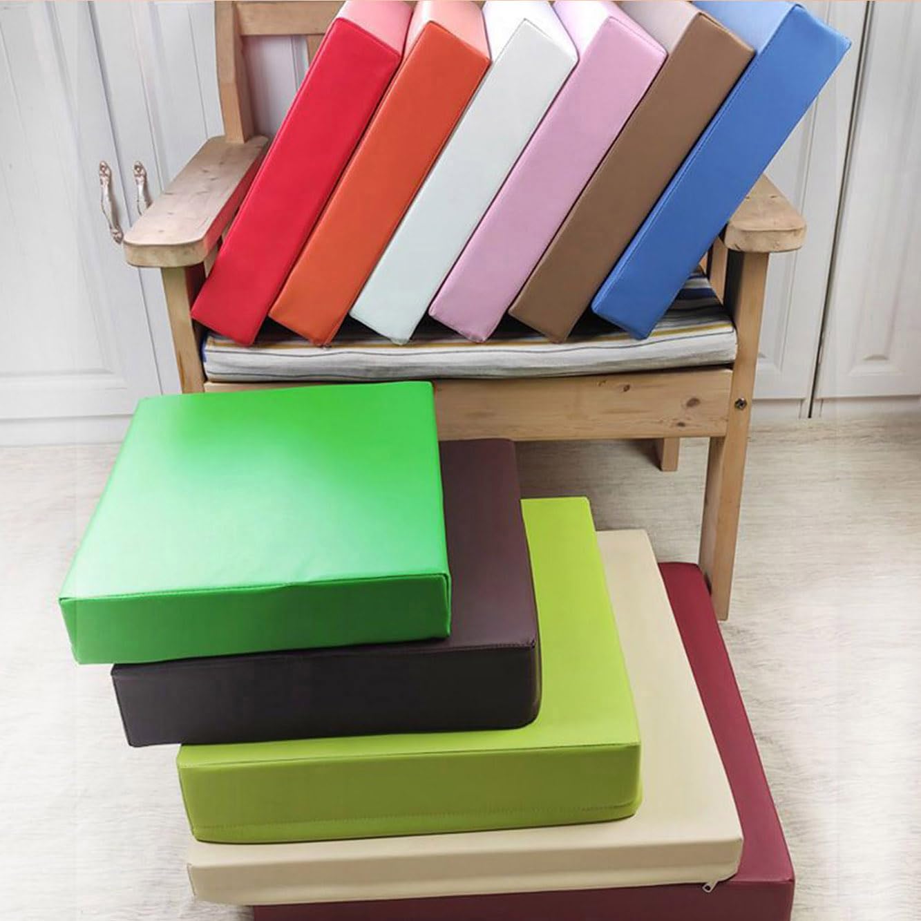 Wasserdichtes Outdoor-Kissen, PU-Leder, Stuhlkissen für Garten, Büro, Esszimmer, Küche, 45 x 45 x 8 cm, Khaki, bequemes Sitzkissen für Zuhause und Terrasse
