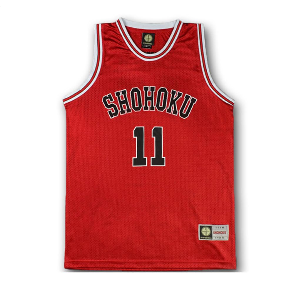 Homme Rouge 11st Basketball Jersey Kaede Rukawa Cosplay Shirt, Rouge,