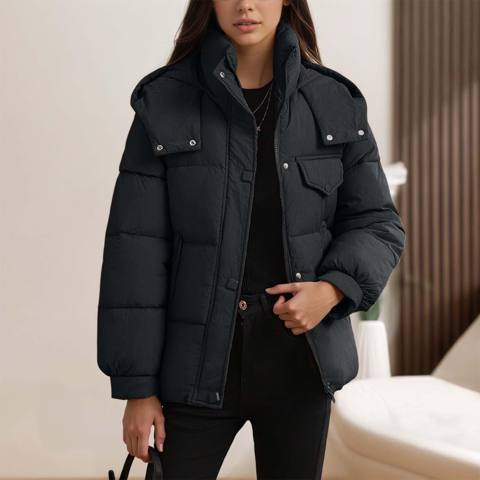 Chaqueta Mujer Abrigo Entretiempo Invierno Cazadora Plumiferos，Abrigo Femenino Capucha Gruesa Plumón Corto Entallado Cuello Clima Frío Chaqueta Cálida