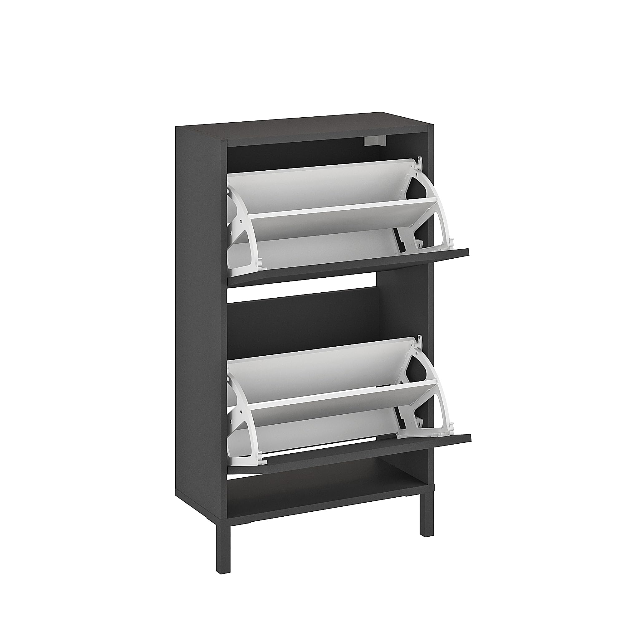 KOMTO Szafka Na Buty Antracyt Wąska – Szafka Uchylna Na Obuwie Z 2 Klapami, Komoda Na Buty, Organizer Do Przedpokoju| Trek 55 X 25 X 96 Cm