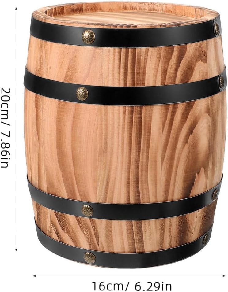 BESTOYARD Wood Barrel Decoration Props Bar Decor Wooden Craft Retro Decor Vintage Style Beer Barrel Wooden Barrel Ornament Red Wine Barrel Small Wooden Barrel Ornament, 20.00X16.00X16.00CM, Coffee