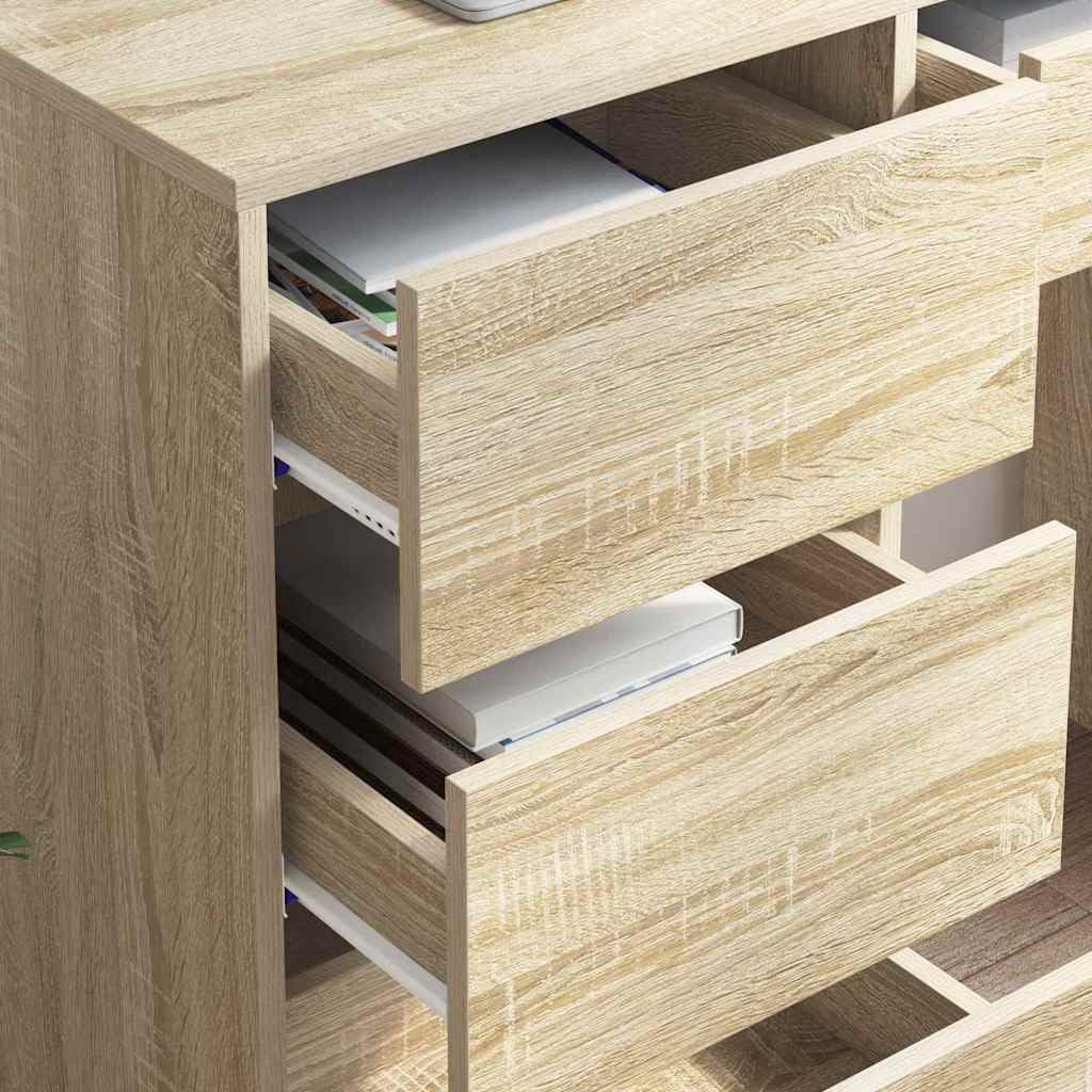 Scrivania per computer in rovere Sonoma, 90 x 37,5 x 75 cm, in legno con cassetto, spazio di archiviazione, postazione di lavoro ergonomica, salvaspazio, per ufficio, gaming, studio