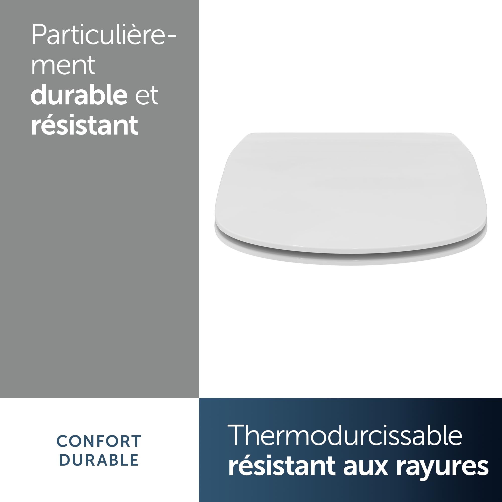 Ideal Standard Tesi Abattant WC, Forme en D, Siège de toilettes avec frein de chute et option de libération rapide, en duroplast robuste – Blanc (370x450x45 mm)