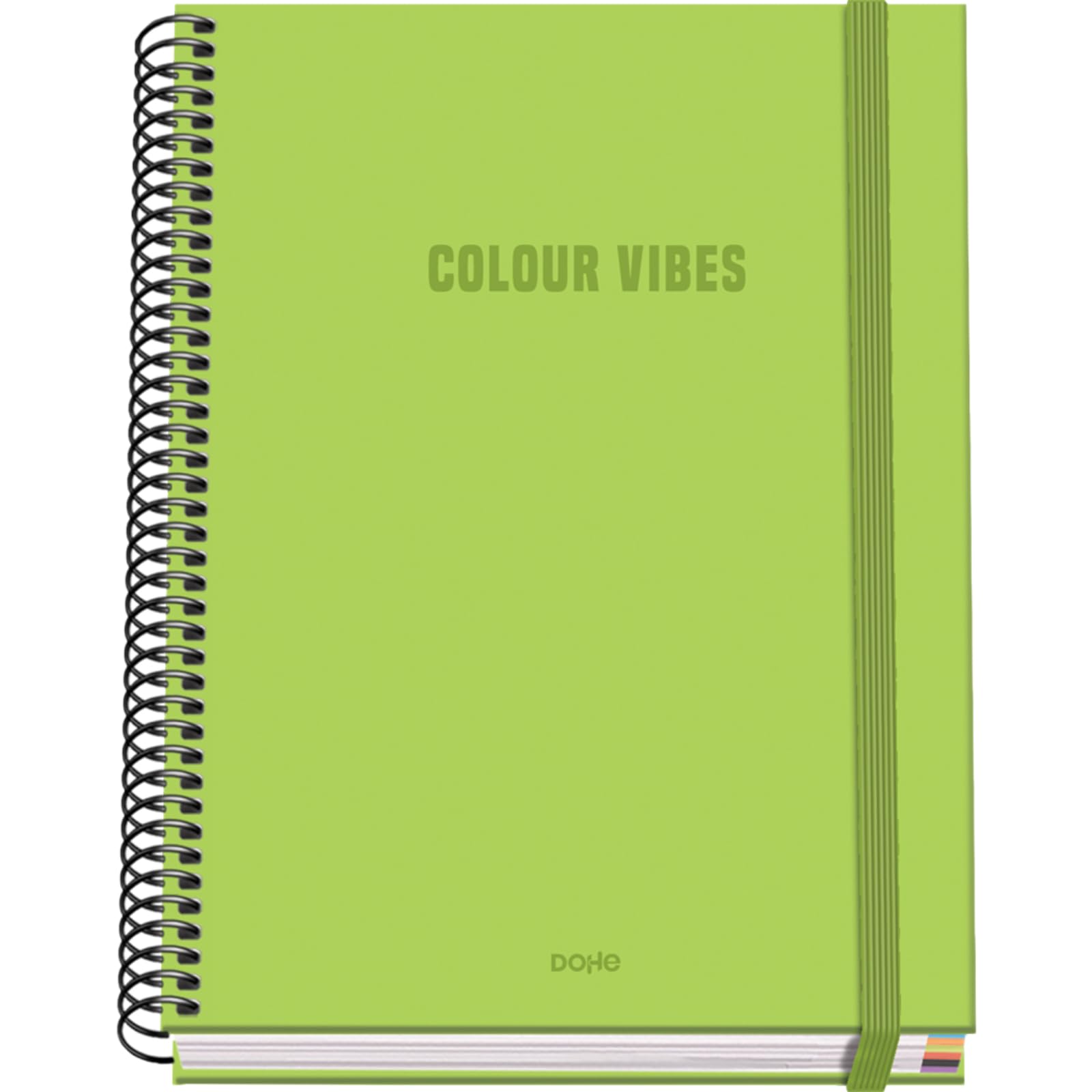DOHE - A5 Squared Notebook – 100 Sheets, 90 gsm, Size 16.2x21 cm, Hard Cover, Ring-Bound with Elastic Closure, 5 mm Grid, School Supplies – COLOUR VIBES Lime
