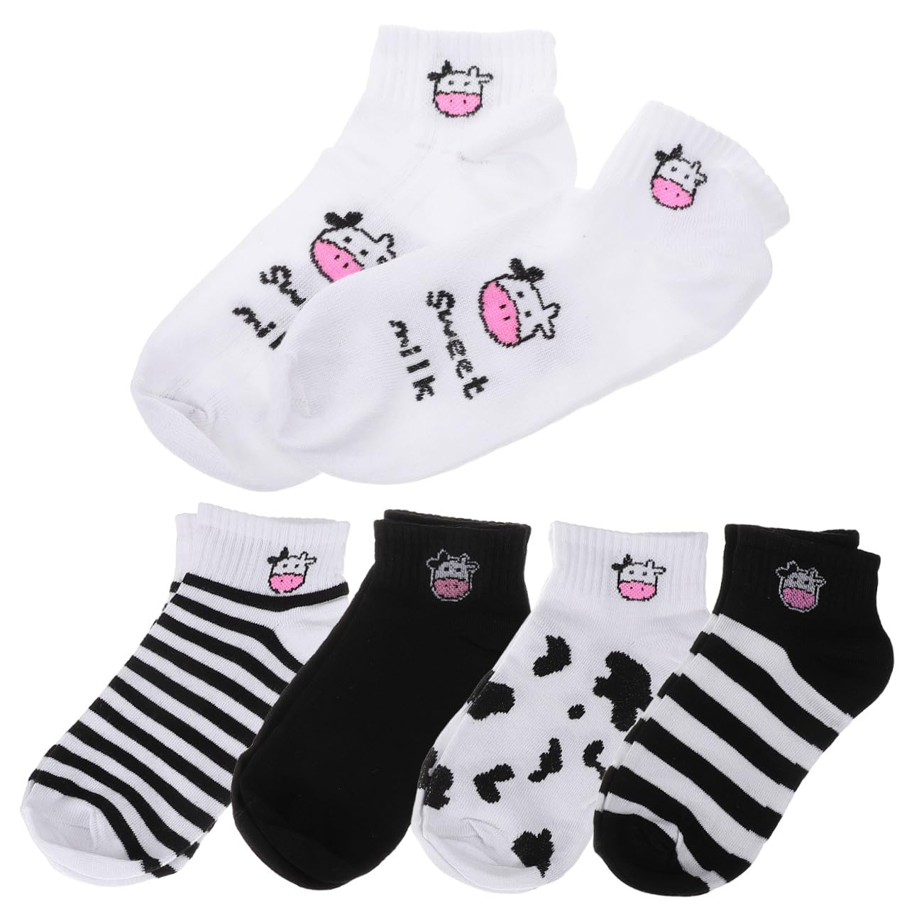 OUNONA 5 Pares Calcetines Cortos de Algodón con Estampado de Vaca Transpirables y Elásticos para Mujer y de Calcetines Cómodos y Divertidos para y Verano