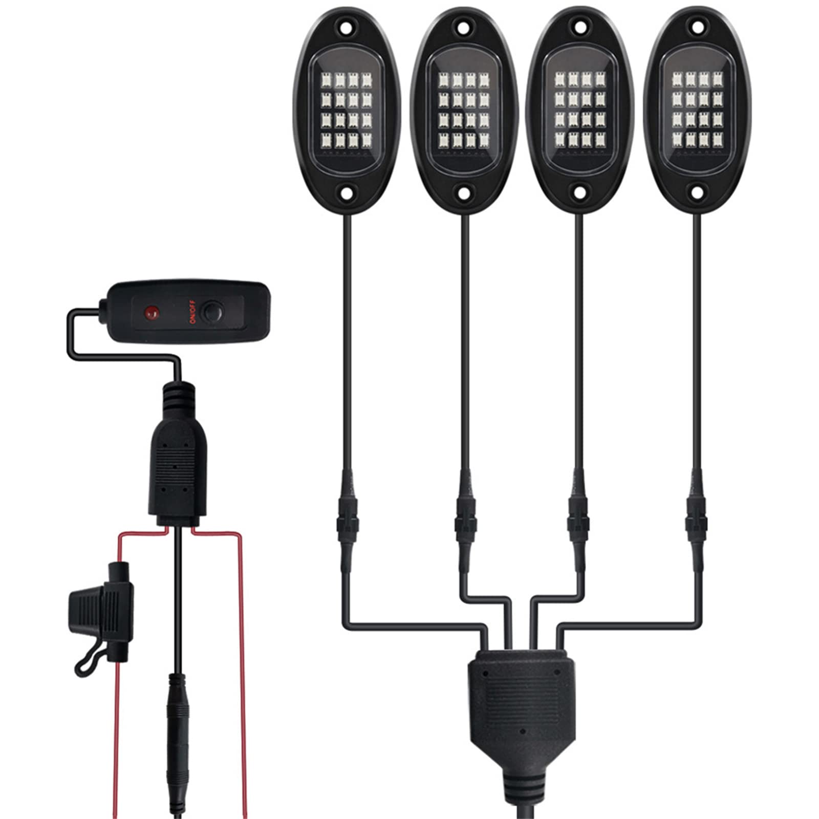 RGB LED Rock Lights, Multicolor Neon Underglow Kit De Iluminación Con APP Control Remoto Chasis Lámparas De Música Decorativas Modo De Control Para Camión UTV SUV, Resistente Al Agua,4 pcs