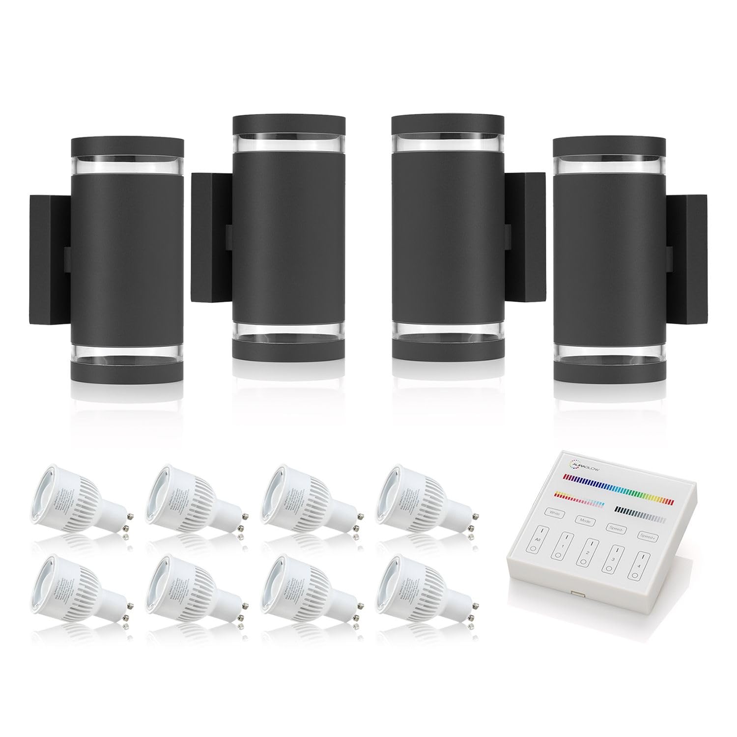 Auraglow RF Remote Control Colour Changing LED Double Up & Down Outdoor Wall Light (with Colour Changing Bulbs & Touch Panel Switch, 4 Pack)