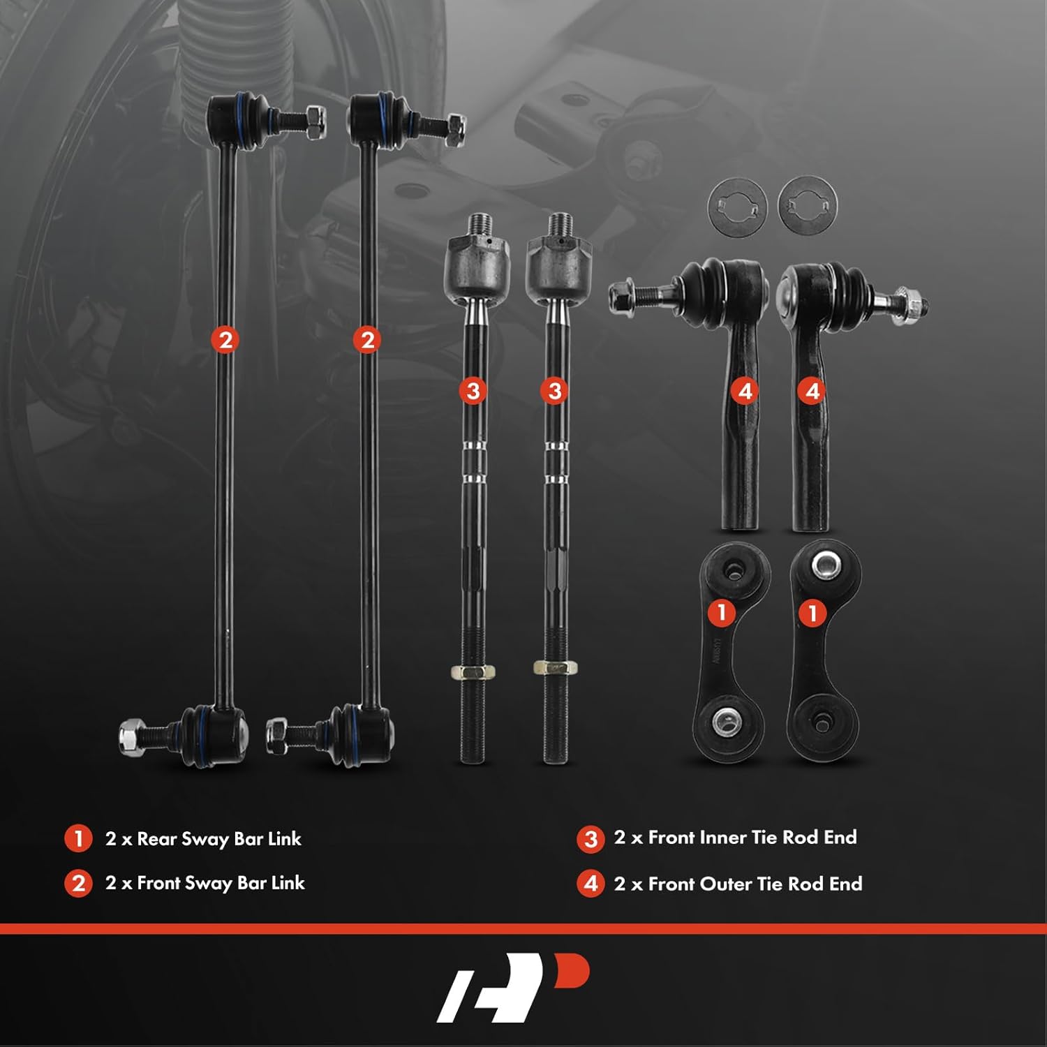 A-Premium Set of 8, Front Inner Outer Tie Rod End, Front & Rear Sway Bar Link, Compatible with Saab 9-3 2003 2004 2005 2006, L4 2.0L Only