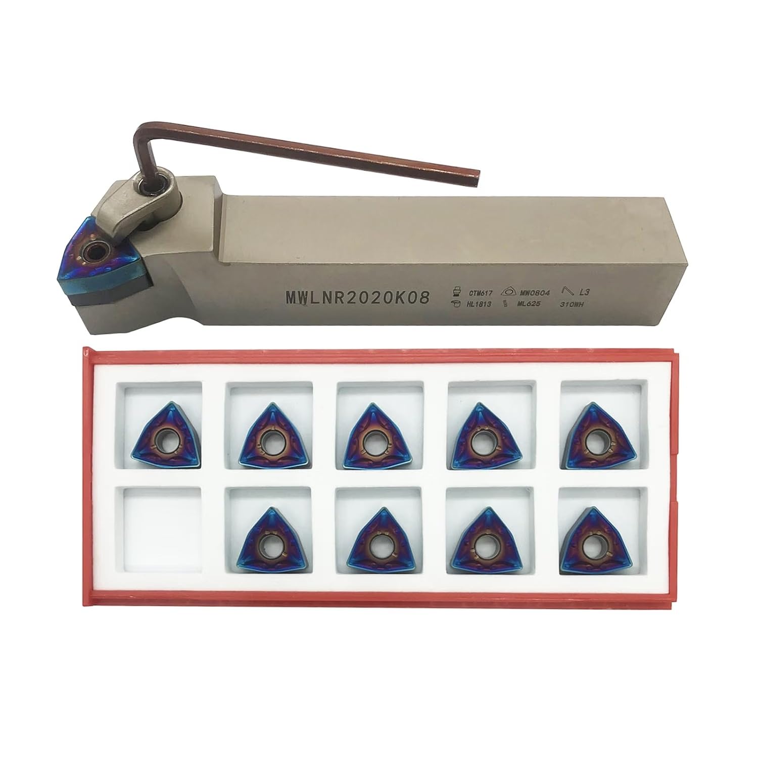 3/4" 20MM Right Cutting CNC Lathe Carbide Excircle Indexable Turning Tool Holder Bit Set MWLNR2020K08 with 10pcs WNMG432 WNMG080408 Indexable Carbide Inserts for Hardness Steel — Amazon image 4