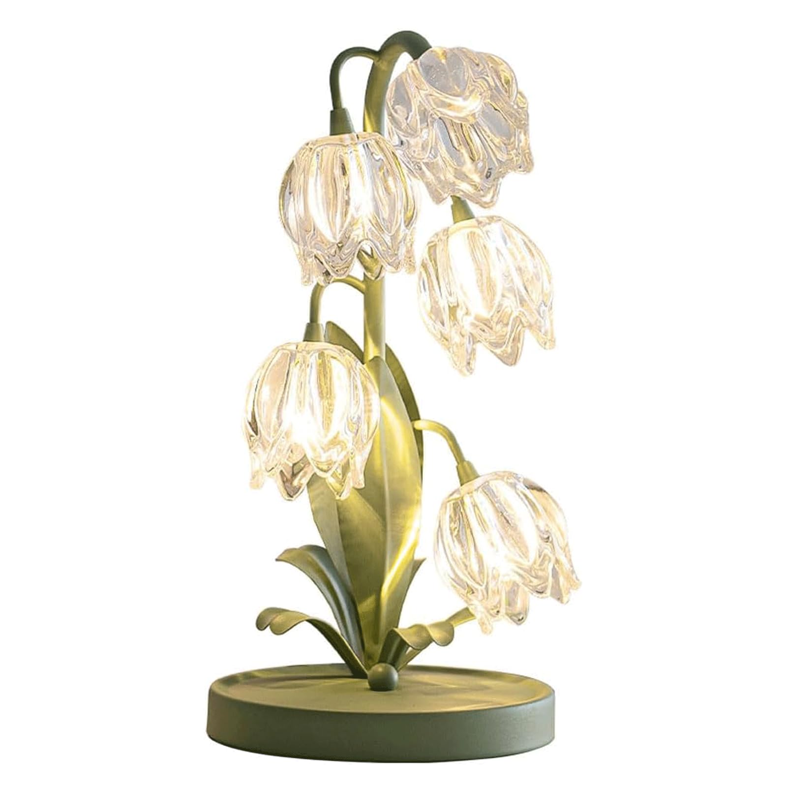 SJHPZG Lámpara de Mesa de tulipán Verde Lámpara de Escritorio de Noche de Flores Vintage con Bombillas LED G4 Lámpara de mesita de Noche Floral Elegante para Dormitorio Lectura